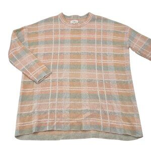 Lou & Grey Womens Plaid Knit Sweater M Pastel Pink/Green Wool/Alpaca Blend
